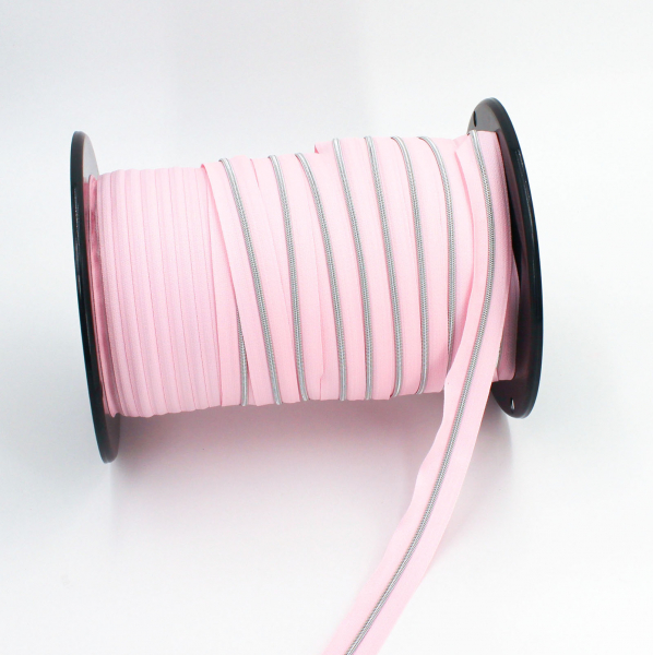 Endlosreißverschluss metallisiert schmal hellrosa/silber (1m)